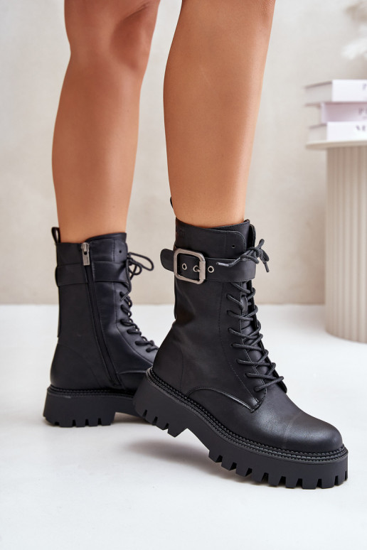 sich Zuarm laufen Arbeitsstiefeletten mit Schnallen Big Star OO274137 schZuarze Farbe