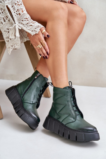 Zazoo 60472 Haut Stiefel mit einer Plattform I Koturnie Khaki-Farbe-Farbe