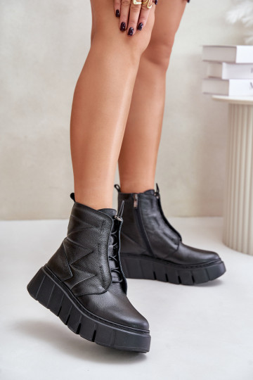 Zazoo 60472 Lederstiefeletten mit Plateau auf dem Keil, schwarz 2