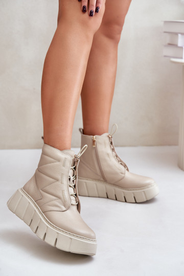 Zazoo 60472 Lederstiefeletten mit Plateau auf dem Keil, sandfarben 2