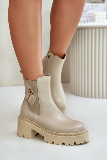 Zazoo 60490 gefütterte Lederstiefeletten mit Ornamenten, elfenbeinfarben