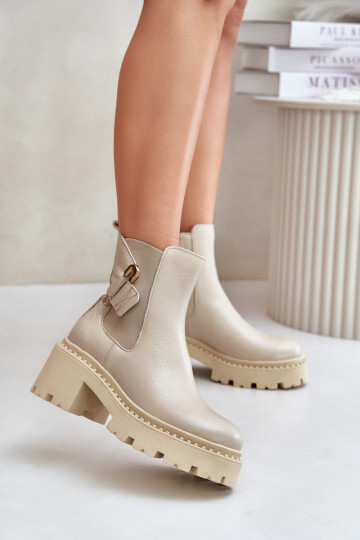 Zazoo 60490 gefütterte Lederstiefeletten mit Ornamenten, elfenbeinfarben 2