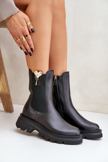 Leder Stiefeletten mit Dekoration CheBello 4537, schwarz 2