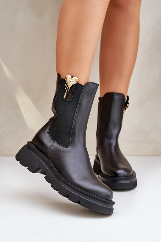 Haut stylische Stiefel mit Dekoration CheBello 4537 schZuarze Farbe