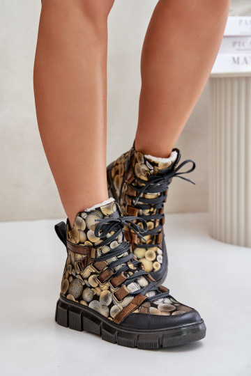 Haut gleichschenklig Schnürstiefel Es mussciejka 06158-25 goldene Farbe