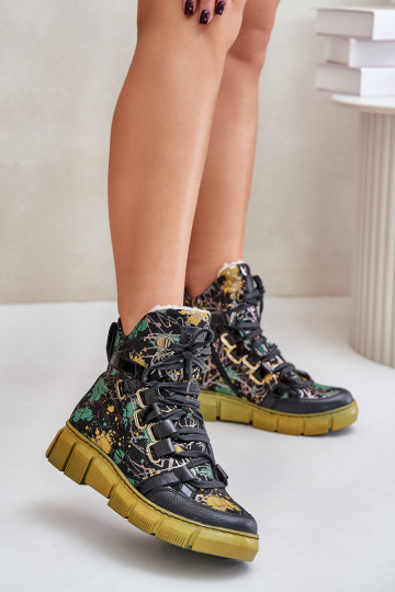 Haut gleichschenklig Schnürstiefel Es mussciejka 06158-07 Gelb --schZuarze Farbe 2