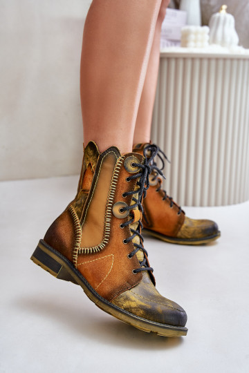 Haut Damenstiefel mit breiten Absätzen Es mussciejka 06719-07 gelbe Farbe 2