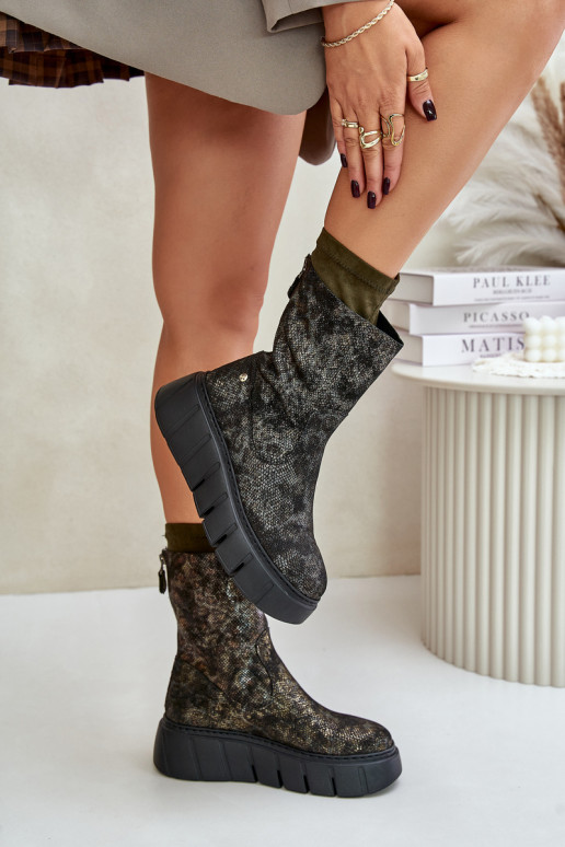 Haut Damenstiefel mit einer Plattform Es mussciejka 06766-09 Khaki-Farbe Haut Damenstiefel mit einer Plattform Es mussciejka 06766-09 Khaki-Farbe