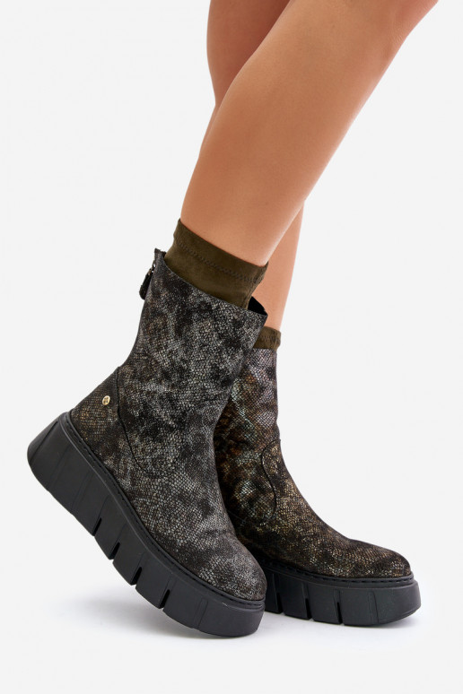 Haut Damenstiefel mit einer Plattform Es mussciejka 06766-09 Khaki-Farbe Haut Damenstiefel mit einer Plattform Es mussciejka 06766-09 Khaki-Farbe