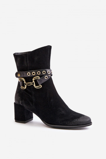 aus INildleder Damenstiefel mit verzierten Absätzen Es mussciejka 06679-01 schZuarze Farbe