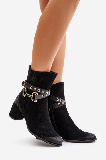 aus INildleder Damenstiefel mit verzierten Absätzen Es mussciejka 06679-01 schZuarze Farbe 2