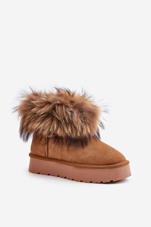 Haut Schneestiefel mit einer Plattform mit Pelzmantel braune Farbe Avirisa Haut Schneestiefel mit einer Plattform mit Pelzmantel braune Farbe Avirisa