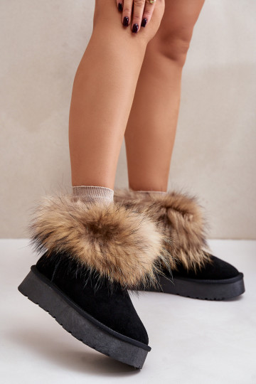 Haut Schneestiefel mit einer Plattform mit Pelzmantel schZuarze Farbe Avirisa 2