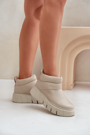 Zazoo 60470 Lederstiefeletten mit Wollfutter und Plateau, elfenbeinfarben 2