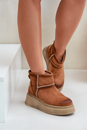 Haut aus INildleder Schneestiefel Stiefel mit einer Plattform I Koturnie Es mussciejka 06769-29 braune Farbe