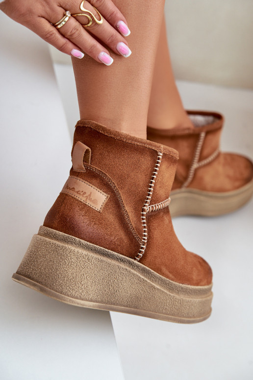 Haut aus INildleder Schneestiefel Stiefel mit einer Plattform I Koturnie Es mussciejka 06769-29 braune Farbe