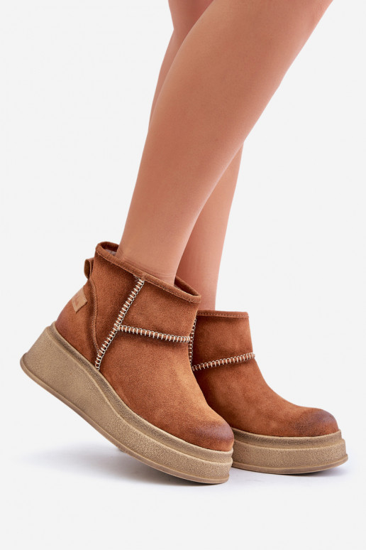 Haut aus INildleder Schneestiefel Stiefel mit einer Plattform I Koturnie Es mussciejka 06769-29 braune Farbe