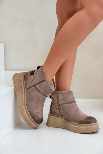 Leder Wildleder Schneestiefel mit Plateau auf Erhöhung Tai Turiciejka 06769-02, dunkelbraun