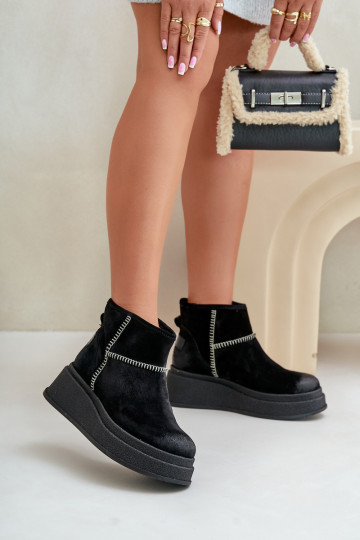 Haut aus INildleder Schneestiefel Stiefel mit einer Plattform I Koturnie Es mussciejka 06769-01 schZuarze Farbe 2