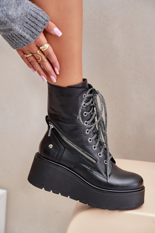 Haut Arbeitsstiefeletten mit einer Plattform I Koturnie Es mussciejka 06676-01 schZuarze Farbe Haut Arbeitsstiefeletten mit einer Plattform I Koturnie Es mussciejka 06676-01 schZuarze Farbe