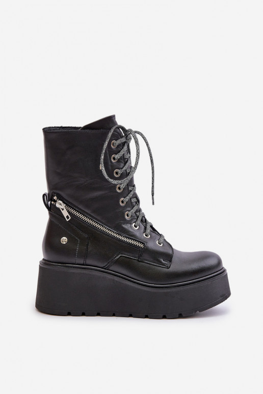 Haut Arbeitsstiefeletten mit einer Plattform I Koturnie Es mussciejka 06676-01 schZuarze Farbe Haut Arbeitsstiefeletten mit einer Plattform I Koturnie Es mussciejka 06676-01 schZuarze Farbe