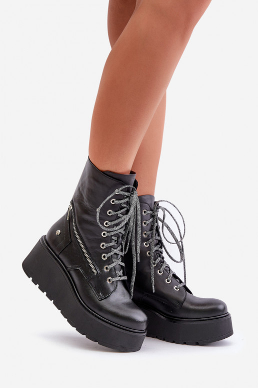 Haut Arbeitsstiefeletten mit einer Plattform I Koturnie Es mussciejka 06676-01 schZuarze Farbe Haut Arbeitsstiefeletten mit einer Plattform I Koturnie Es mussciejka 06676-01 schZuarze Farbe