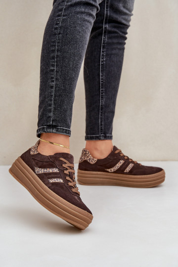 Zazoo N1176 aus INildleder Sneakers Stilvollllschuhe mit einer Plattform mit Leopardenfellmuster CzekoladoZue 2