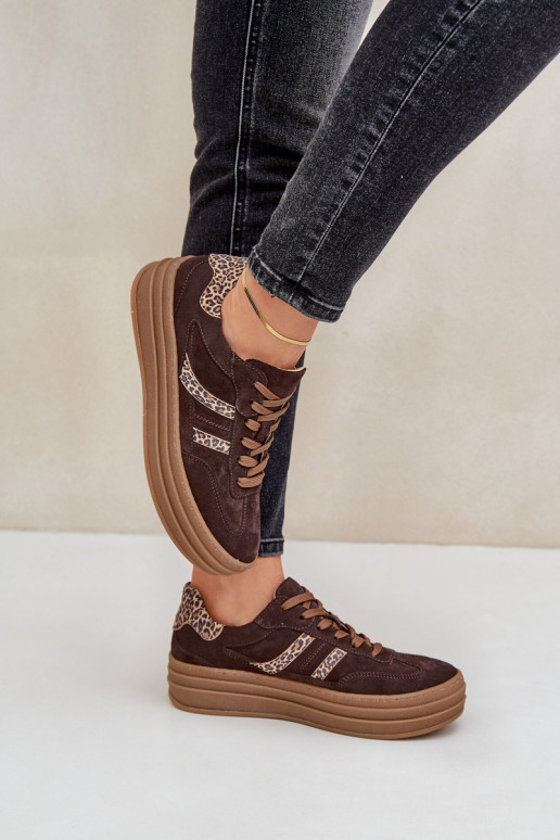 Zazoo N1176 aus INildleder Sneakers Stilvollllschuhe mit einer Plattform mit Leopardenfellmuster CzekoladoZue