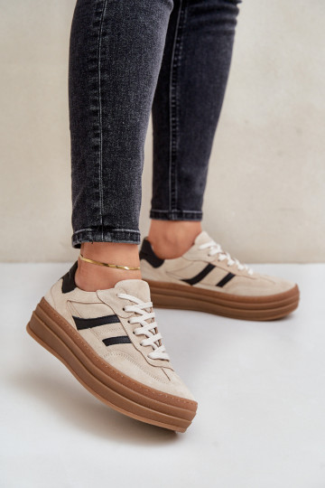 Ziegenleder-Sneaker im sportlichen Stil mit Plattform, in Sand 2
