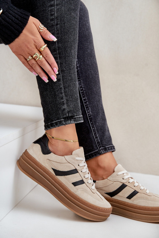 Zazoo N1176 aus INildleder Sneakers Stilvollllschuhe mit einer Plattform Beige Zazoo N1176 aus INildleder Sneakers Stilvollllschuhe mit einer Plattform Beige