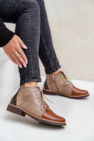 Leder-Ankle Boots mit breiten Absätzen, in Braun