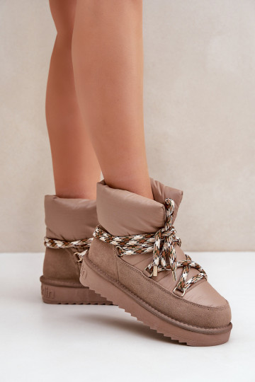 Ziegenleder-Sneaker für Frauen mit dicken Schnürsenkelschlaufen, in Lehm 2