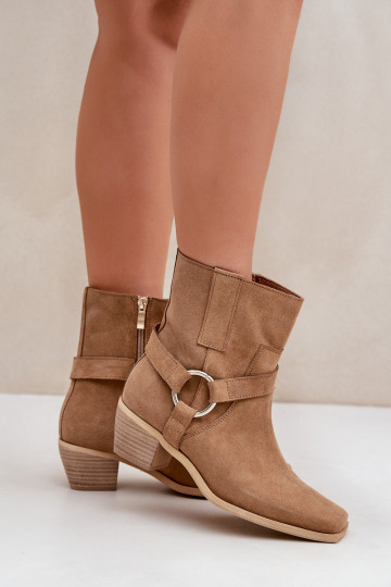 Ankle Boots aus natürlichem Ziegenleder mit Absätzen, in Sand