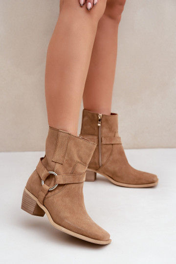 Ankle Boots aus natürlichem Ziegenleder mit Absätzen, in Sand 2