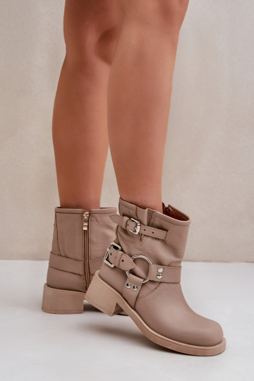 Haut Damenstiefel Auf niedrigem Absatz Klocku mit Streifen Zazoo 3644 Beige