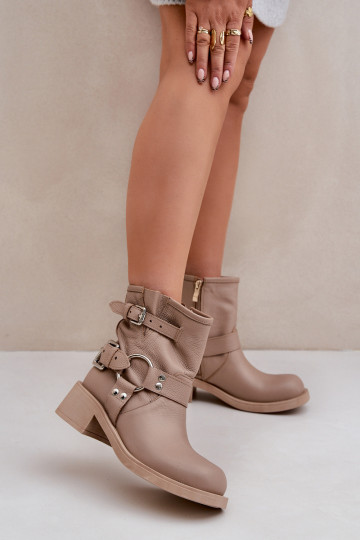 Haut Damenstiefel Auf niedrigem Absatz Klocku mit Streifen Zazoo 3644 Beige 2