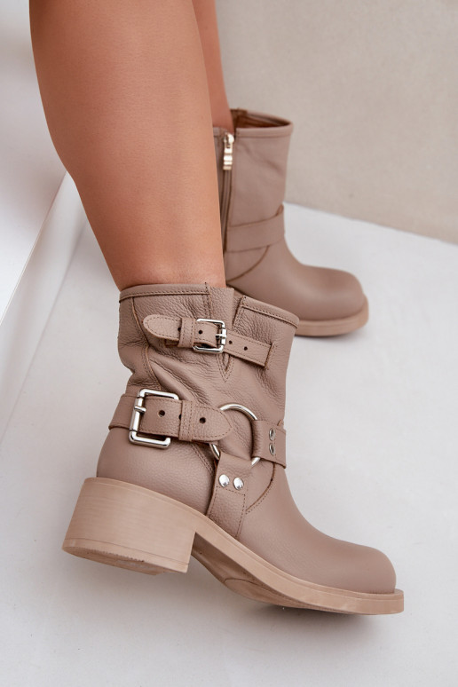 Haut Damenstiefel Auf niedrigem Absatz Klocku mit Streifen Zazoo 3644 Beige Haut Damenstiefel Auf niedrigem Absatz Klocku mit Streifen Zazoo 3644 Beige