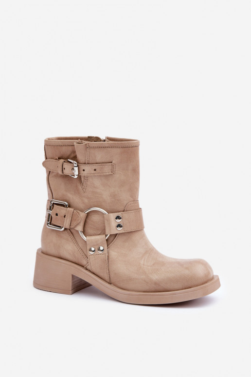 Haut Damenstiefel Auf niedrigem Absatz Klocku mit Streifen Zazoo 3644 Beige Haut Damenstiefel Auf niedrigem Absatz Klocku mit Streifen Zazoo 3644 Beige