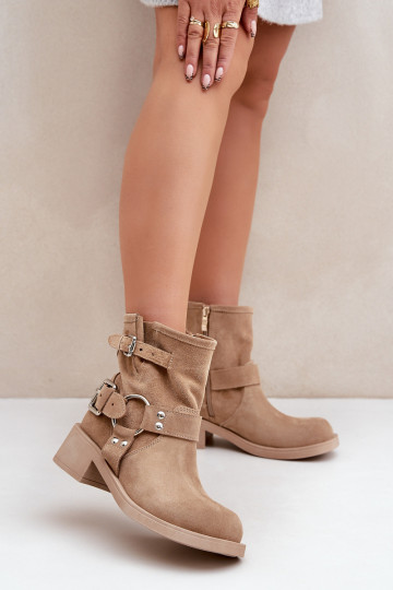 INildlederschuhe Feminin Auf niedrigem Absatz Klocku mit Streifen Zazoo 3644 Beige 2