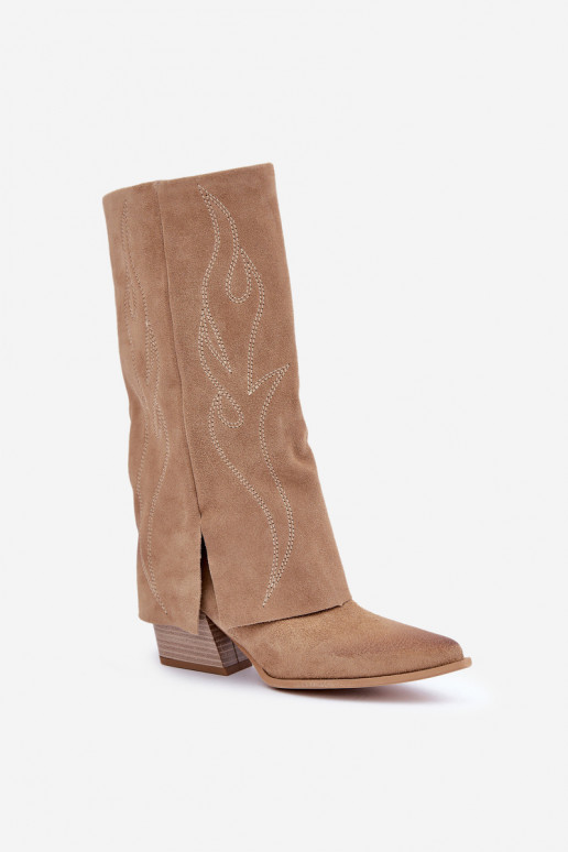 aus INildleder Stiefel Mittlere INadeINyZuiniętą CholeZuką mit Absätzen Beige Zazoo 3487 aus INildleder Stiefel Mittlere INadeINyZuiniętą CholeZuką mit Absätzen Beige Zazoo 3487