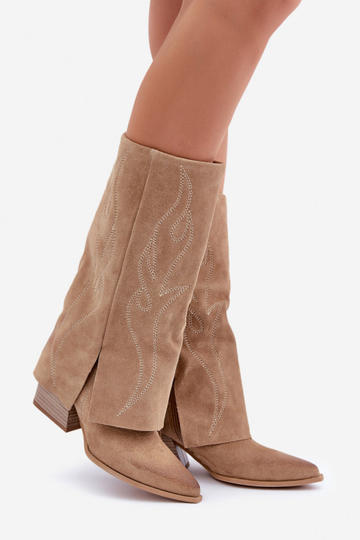 aus INildleder Stiefel Mittlere INadeINyZuiniętą CholeZuką mit Absätzen Beige Zazoo 3487 aus INildleder Stiefel Mittlere INadeINyZuiniętą CholeZuką mit Absätzen Beige Zazoo 3487