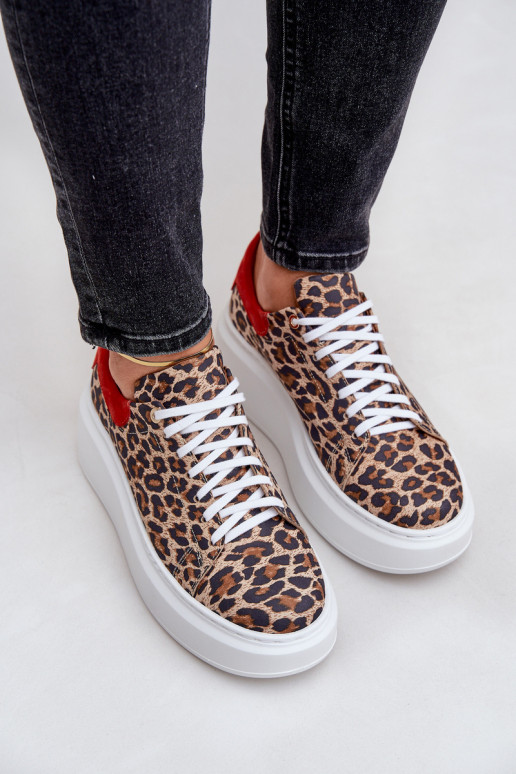 Haut Sneakers Stilvollllschuhe mit einer Plattform mit Leopardenfellmuster Zazoo 3346 braun-rote Farbe Haut Sneakers Stilvollllschuhe mit einer Plattform mit Leopardenfellmuster Zazoo 3346 braun-rote Farbe