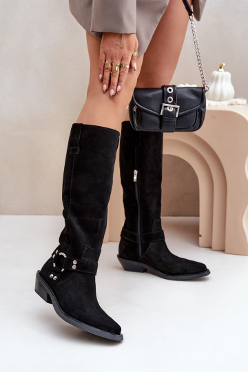 Zomschuhe im Cowboy-Stil mit niedrigem Absatz und Ornamenten Zazoo 3656 in schwarz