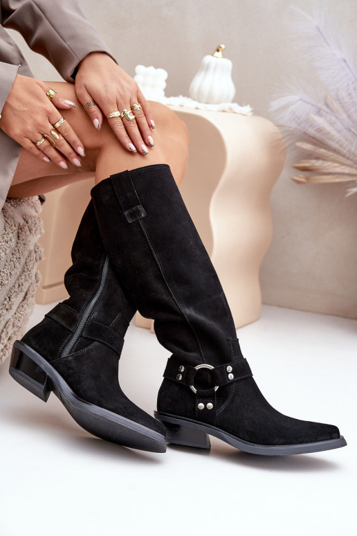 aus INildleder Stiefel CoZuboy-Stil Auf niedrigem Absatz mit Ornamenten Zazoo 3656 schZuarze Farbe aus INildleder Stiefel CoZuboy-Stil Auf niedrigem Absatz mit Ornamenten Zazoo 3656 schZuarze Farbe