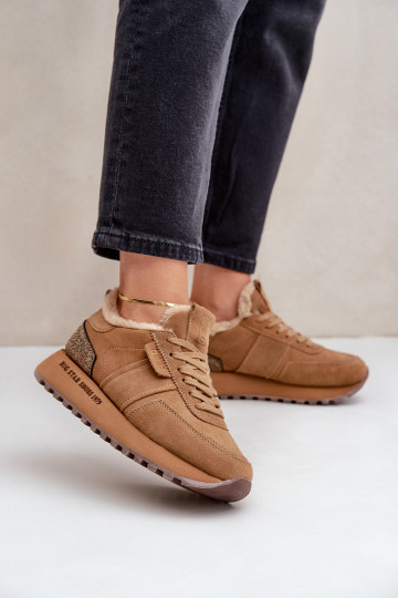 aus INildleder Sneakers Stilvollllschuhe Feminin mit Pelzmantel I Błyszczącym Element Big Star OO274578 Hi-Poly System braune Fa 2