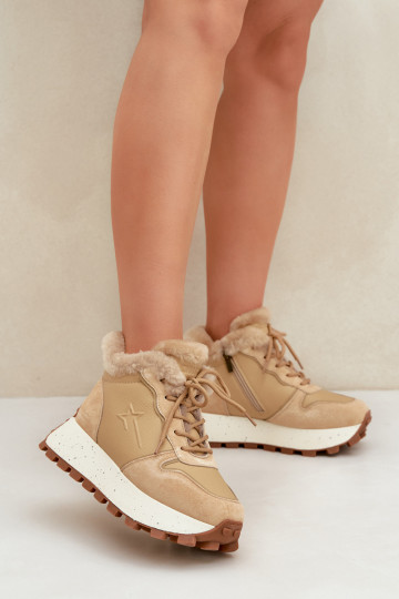 Leder Damen Sportschuhe mit Fell und Plateau Big Star OO274A330 in sandfarben 2