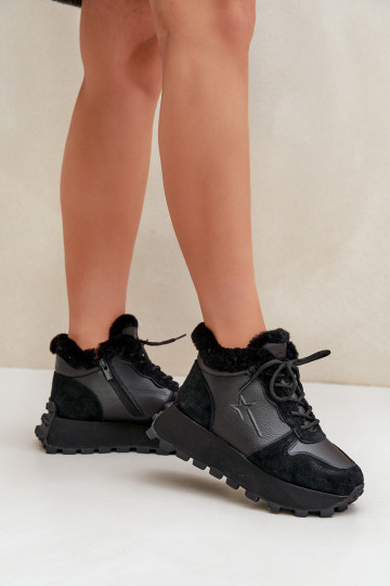 Haut Sneakers Stilvollllschuhe Schuhe Feminin mit Pelzmantel mit einer Plattform Big Star OO274A329 schZuarze Farbe