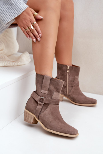 Stiefeletten aus natürlichem Ziegenvelours mit Absatz Zazoo 3444/2 in braun