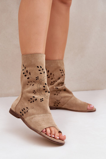 Zazoo 3437 Feminin INildledersandalen mit einem Stiefel Zum Schloss Beige