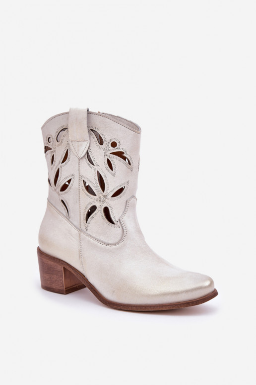 Haut Durchbrochene Stiefel mit Absätzen Zazoo 3621 goldene Farbe Przecierany